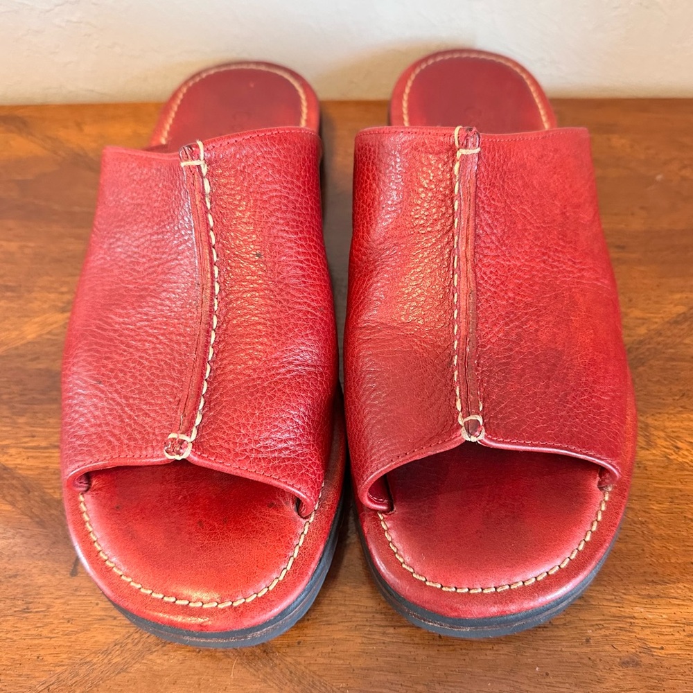 Cole Haan Red Leather Sandals Slide On Size 6 B